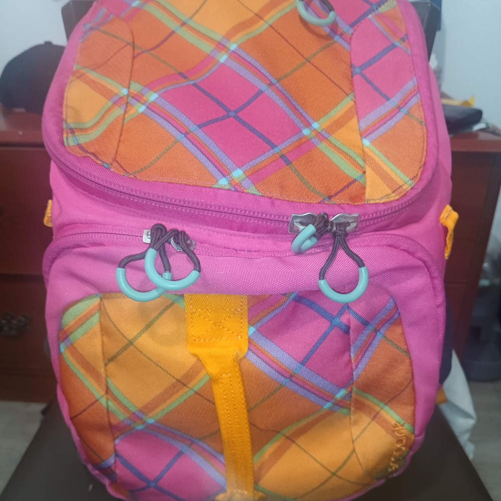 Kids Pink and Orange Plaid Backpack - Unbranded